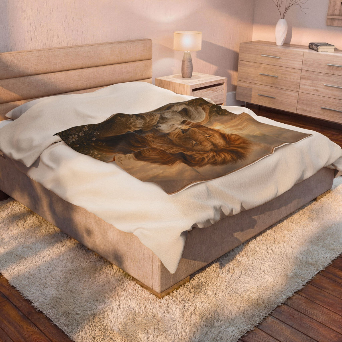 Lion & Lamb Velveteen Plush Blanket — Soft Cozy Animal Lover Throw