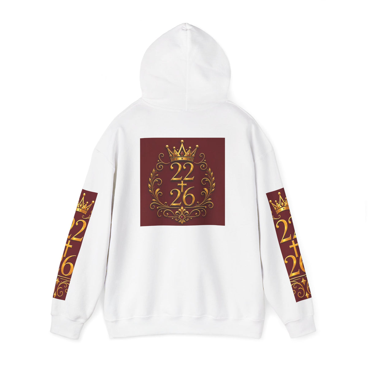 Hoodie “22•26” Regal Crest Pullover — Maroon & Gold Crowned Design