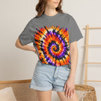 Tie-Dye Spiral T-Shirt — Orange Purple Psychedelic Graphic Tee