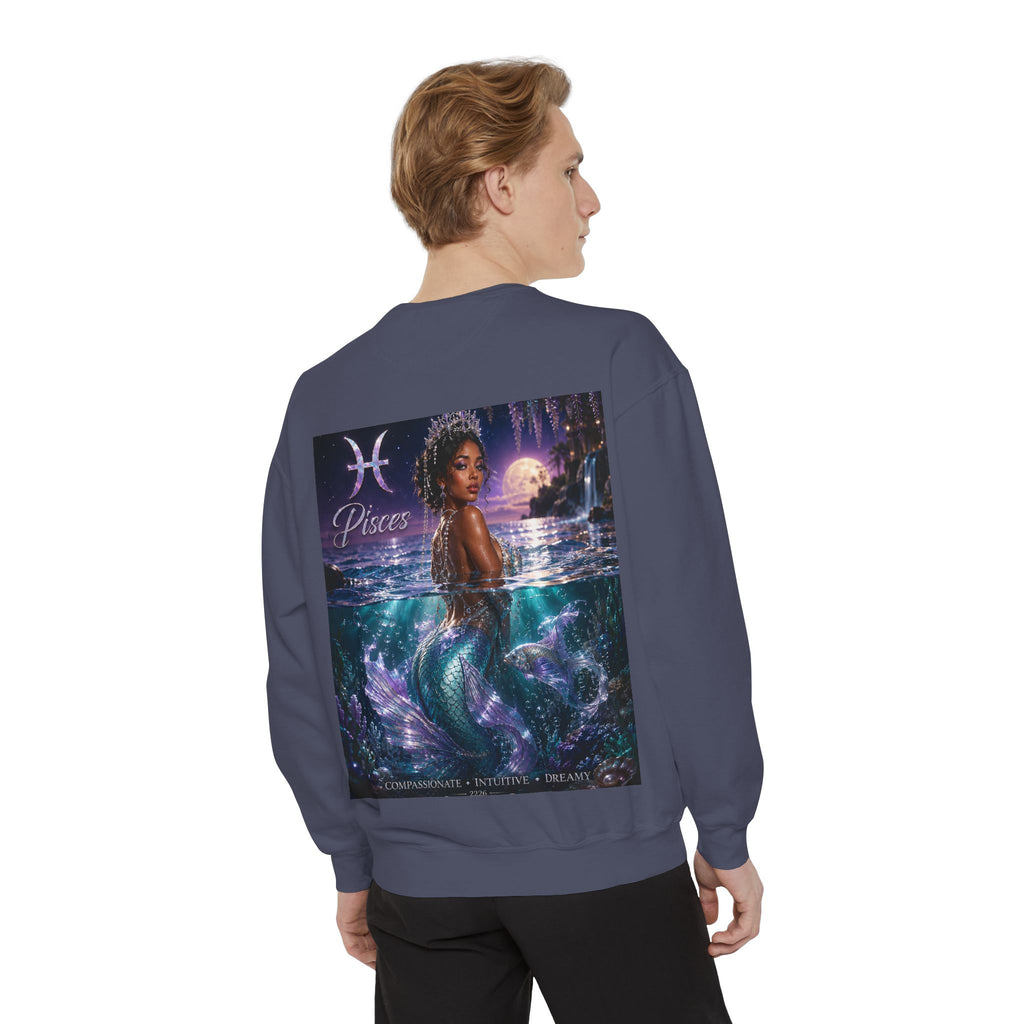 Pisces Mermaid Zodiac Sweatshirt — Pisces Symbol & 'Pisces' Artwork