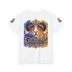 Gemini Zodiac Tee — Twin Sisters Astrology T‑Shirt (Blue & Gold)