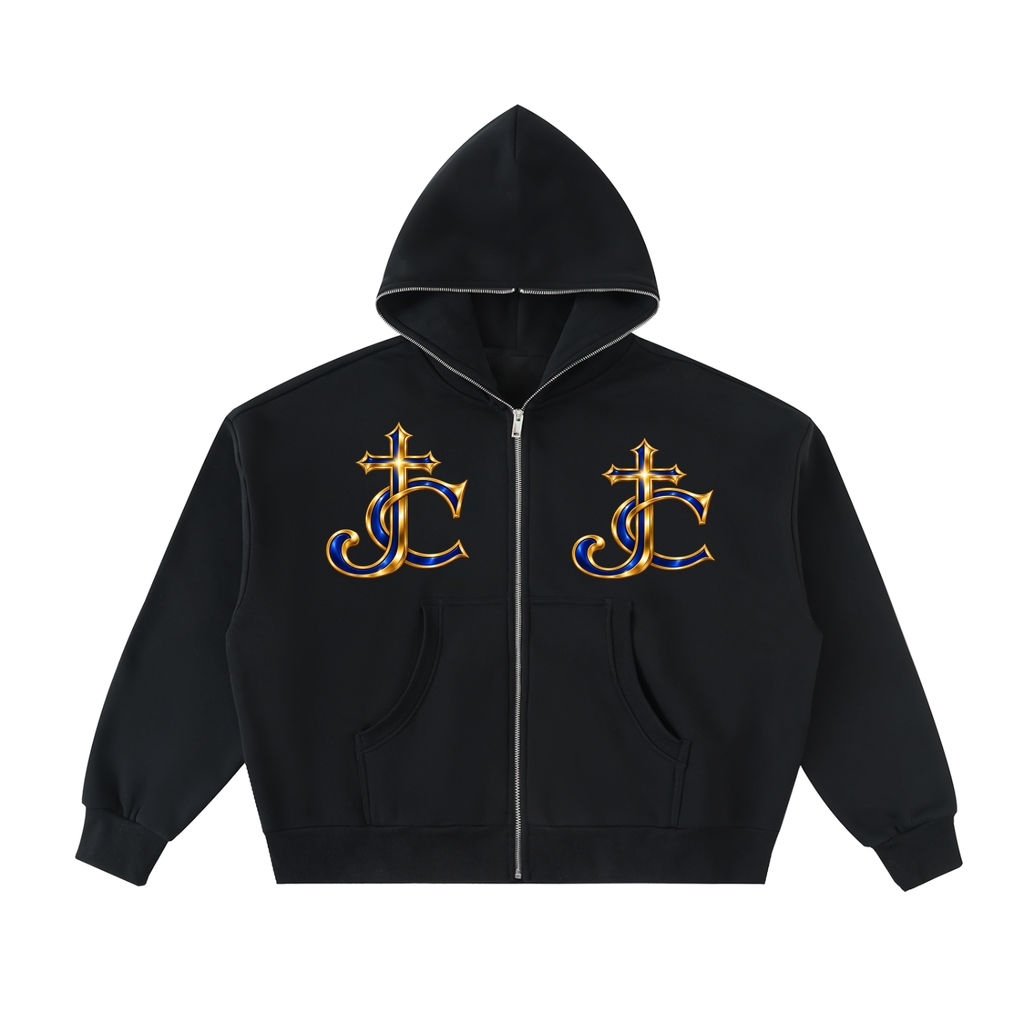 Fleeced Full-Zip Boxy Hoodie