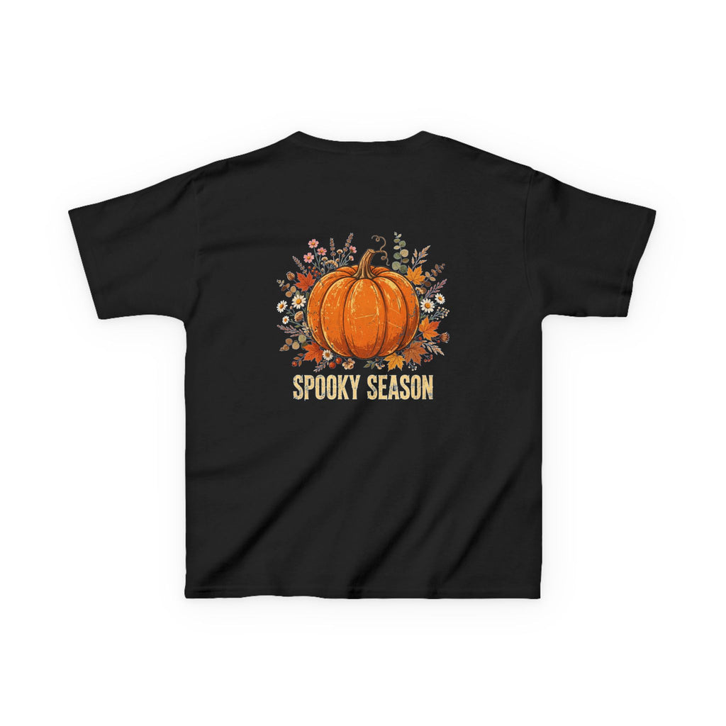 Kids Halloween Tee — Cute Ghost Holding Pumpkin "Spooky Season"