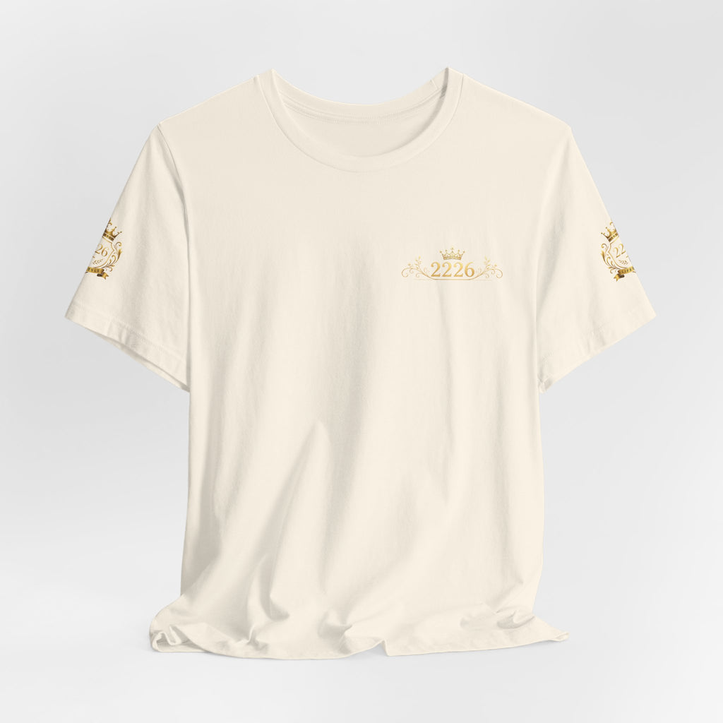 White Crown Logo Tee — Small Gold Crown Chest & Sleeve Graphic