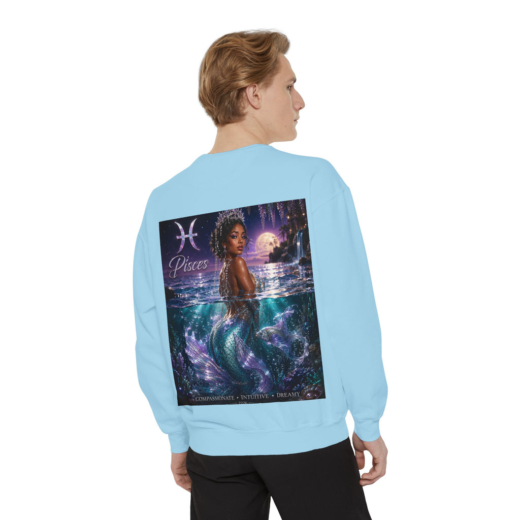 Pisces Mermaid Zodiac Sweatshirt — Pisces Symbol & 'Pisces' Artwork