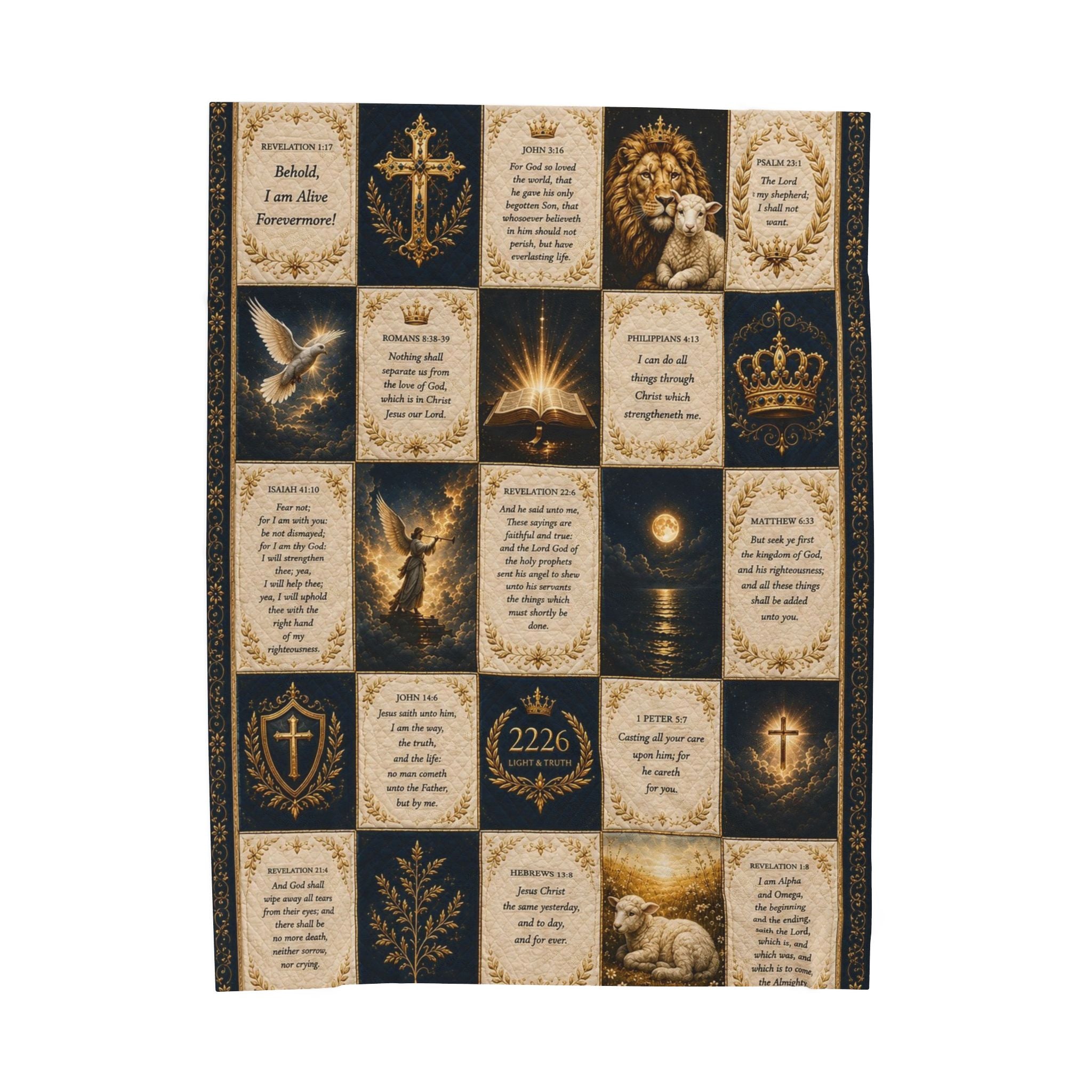 Religious Verse Patchwork Velveteen Plush Blanket