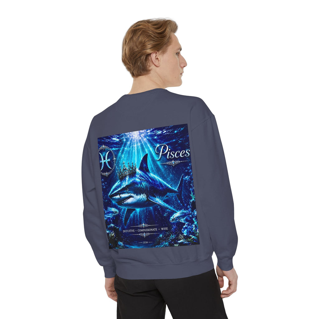 Pisces Zodiac Sweatshirt — Cosmic Blue Pisces Shark Astrological Crewneck