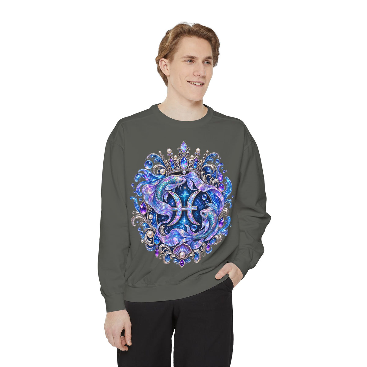 Pisces Zodiac Sweatshirt — Cosmic Blue Pisces Shark Astrological Crewneck