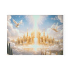 Heavenly Golden City Glass Cutting Board — Angelic Clouds & Doves Kitchen Art