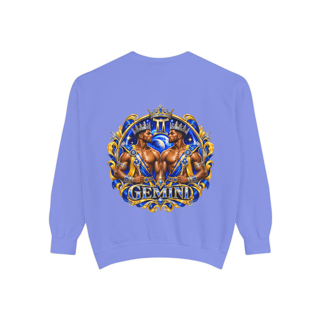 Gemini Zodiac Sweatshirt — Ornate Gold & Blue Gemini Crest