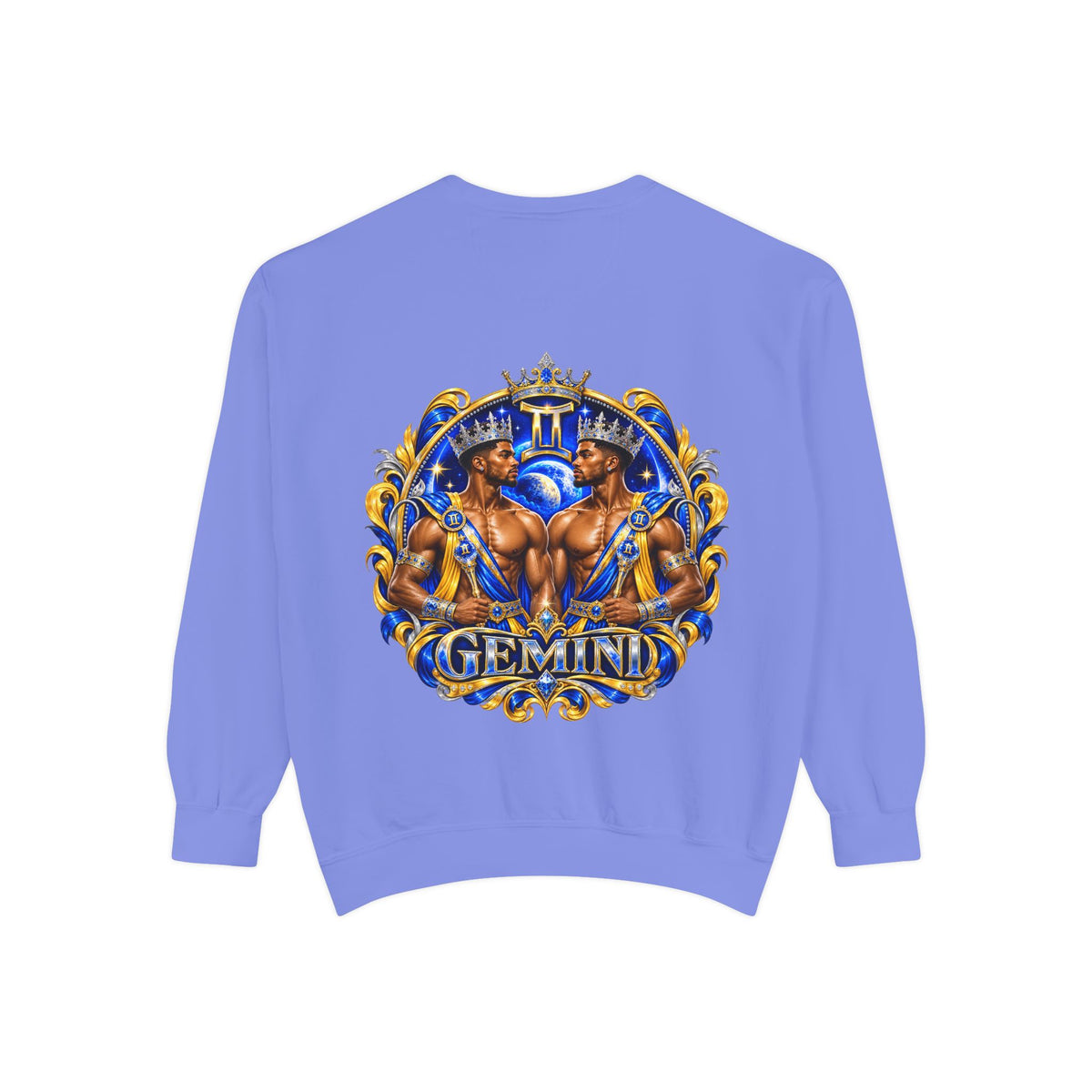 Gemini Zodiac Sweatshirt — Ornate Gold & Blue Gemini Crest