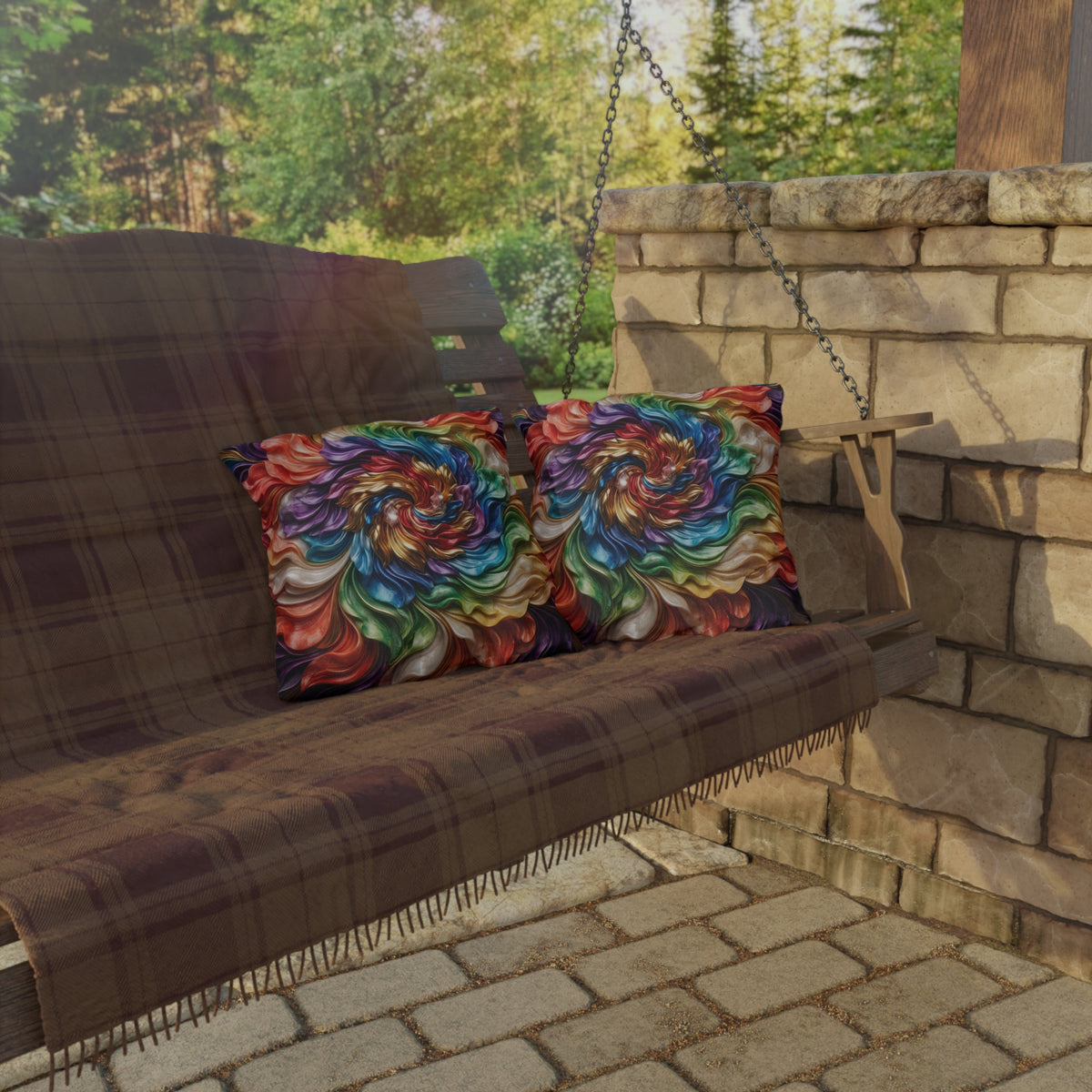 Colorful Swirl Outdoor Pillow — Vibrant Abstract Garden Cushion
