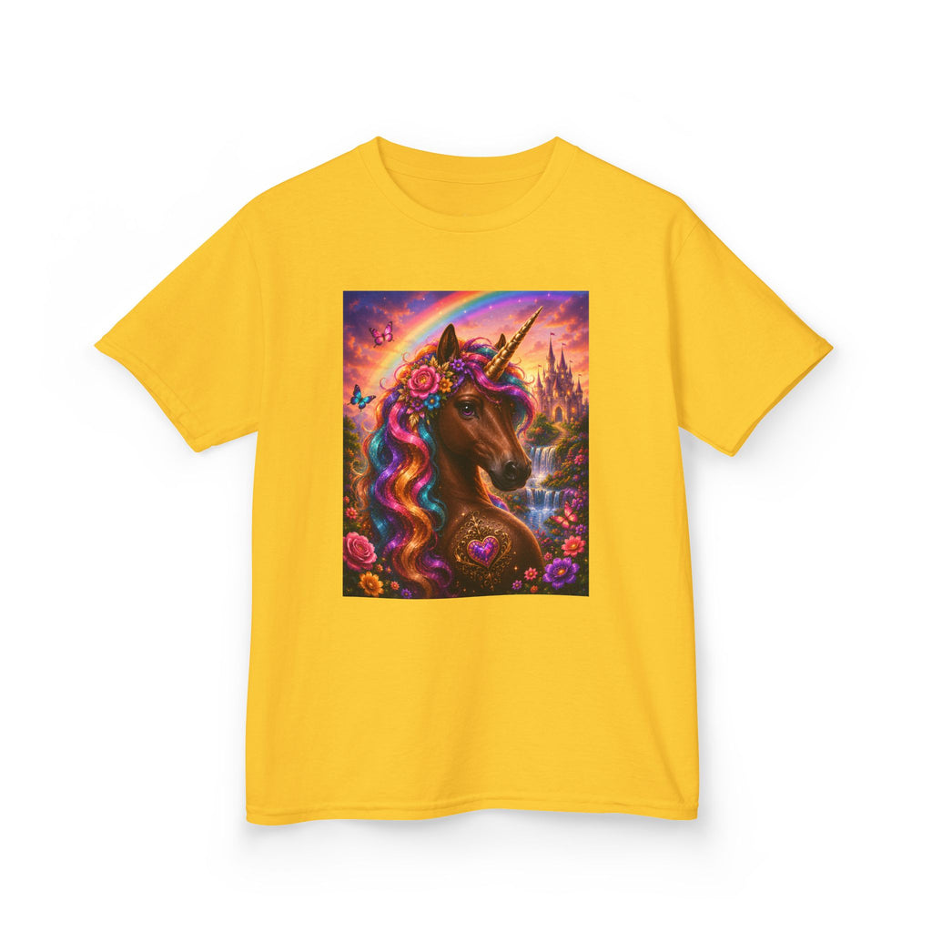 Kids Brown Unicorn Tee — Rainbow Fantasy Magical Horse Shirt