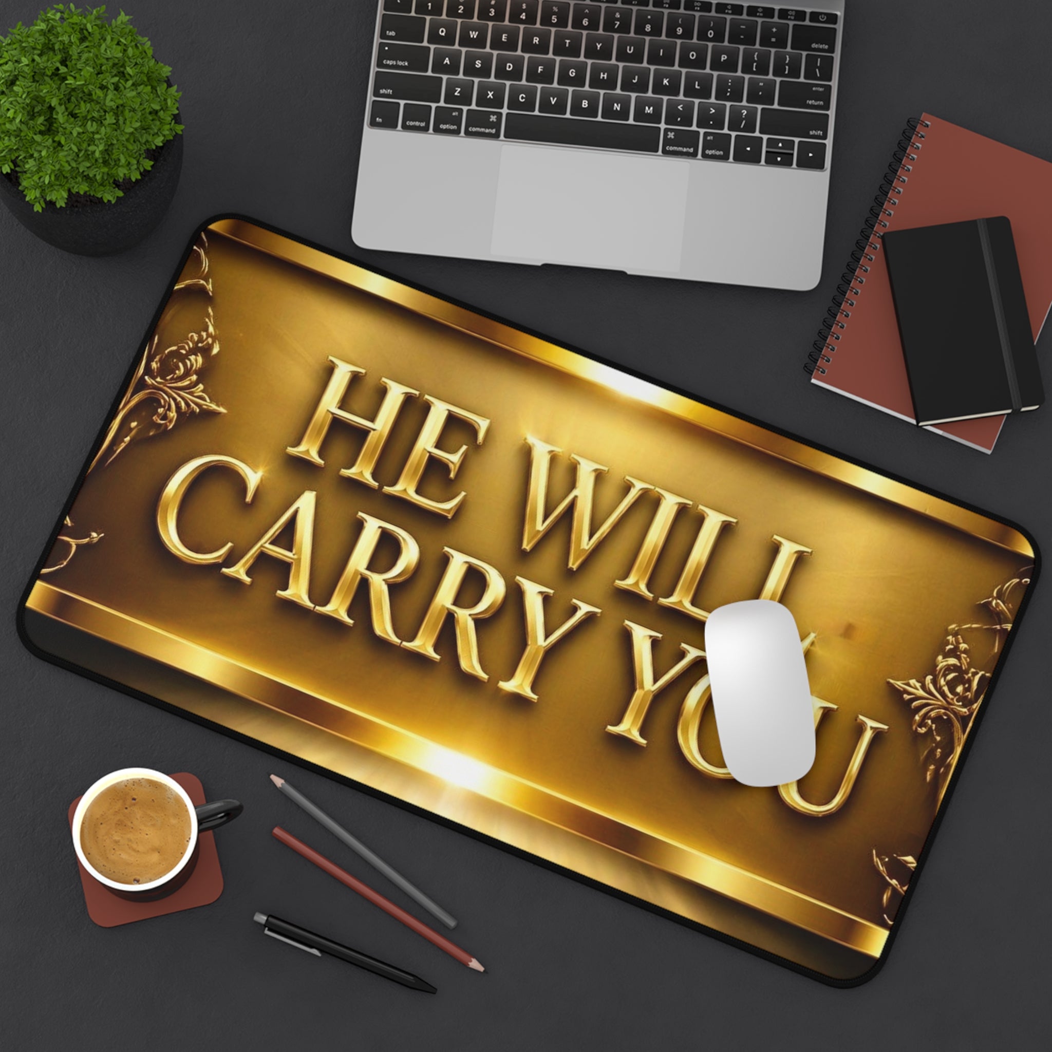He Will Carry You Desk Mat — Inspirational Christian Office Desk Pad