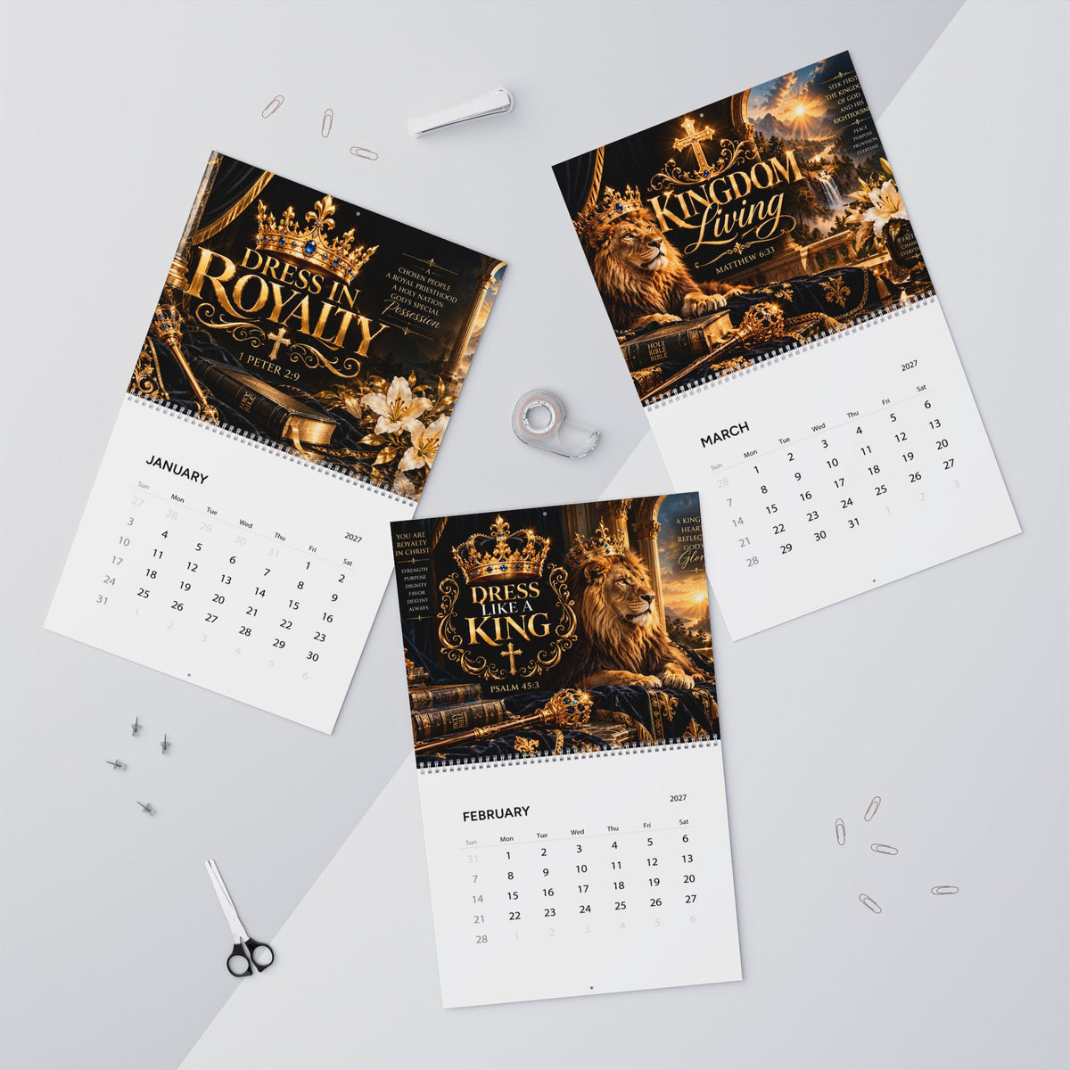 Religious Wall Calendar 2027 — "Dress in Royalty" Inspirational Christian Calendar