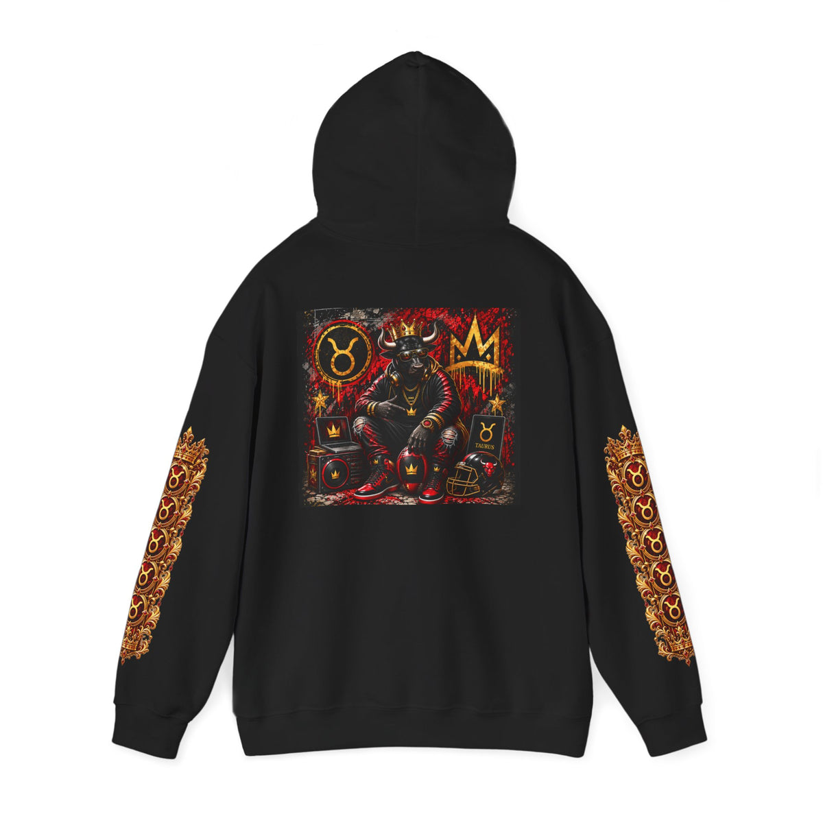 Taurus Bull Graphic Hip-Hop Hoodie — Zodiac Streetwear with Ornate Sleeve Art