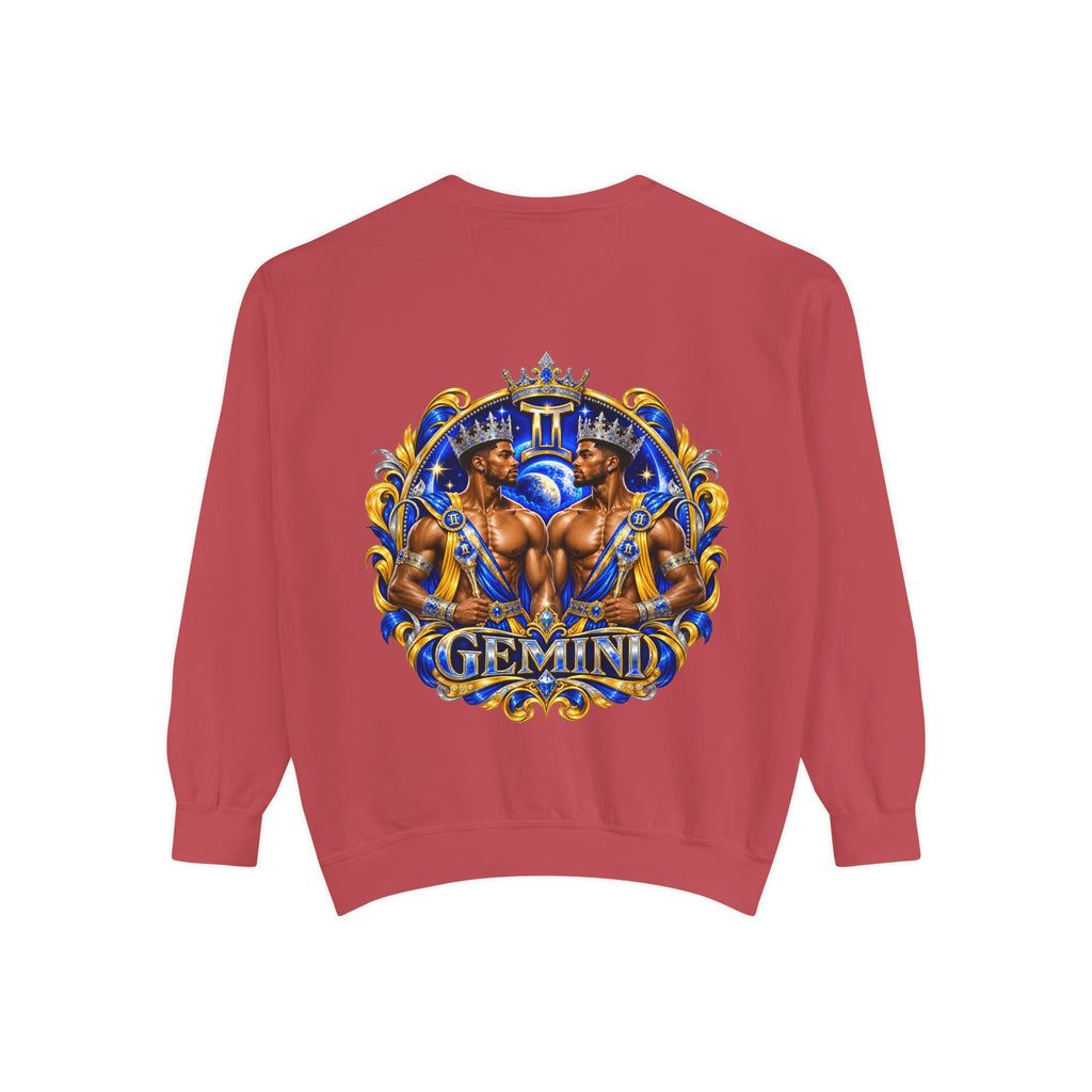 Gemini Zodiac Sweatshirt — Royal Blue & Gold Twin Symbol Crewneck