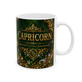Capricorn Zodiac Ceramic Mug — Green & Gold Astrological Coffee Cup (11oz, 15oz)