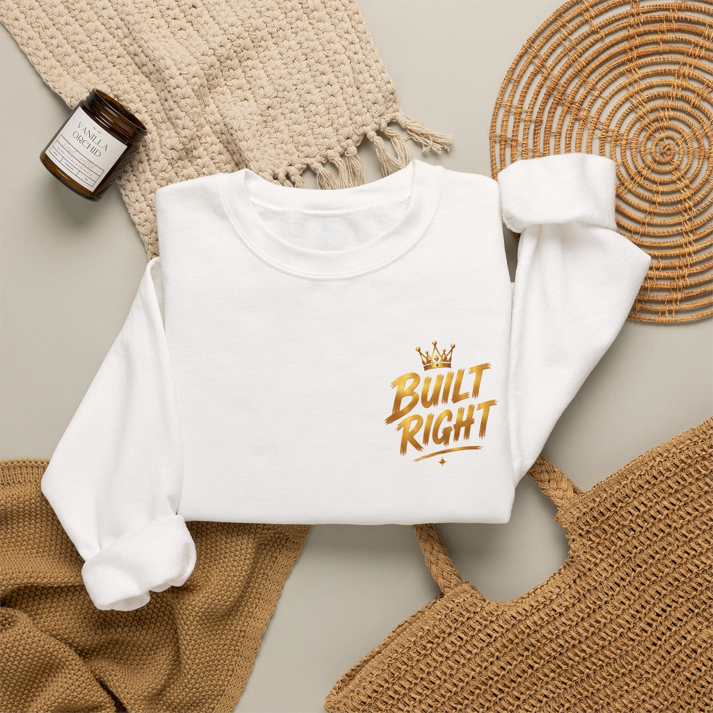 Built Right Crewneck Sweatshirt — "Built Right: Beautiful, Brave, Brilliant" Gold Graphic