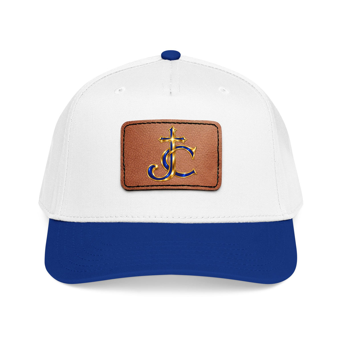 Leather Patch Baseball Cap with a Cross JC Monogram — Classic Casual Hat