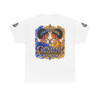 Gemini Zodiac Tee — Twin Sisters Astrology T‑Shirt (Blue & Gold)