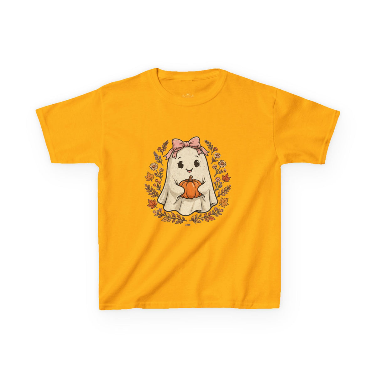 Kids Halloween Tee — Cute Ghost Holding Pumpkin "Spooky Season"
