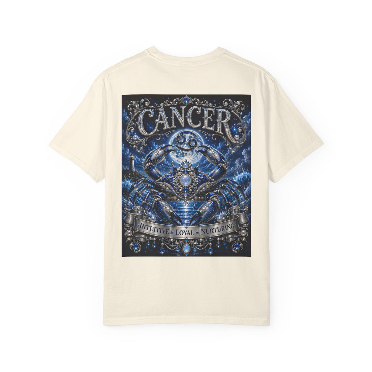 Cancer Zodiac Crab T-Shirt — Blue Astrology Tee (Cancer: Intuitive • Loyal • Nurturing)
