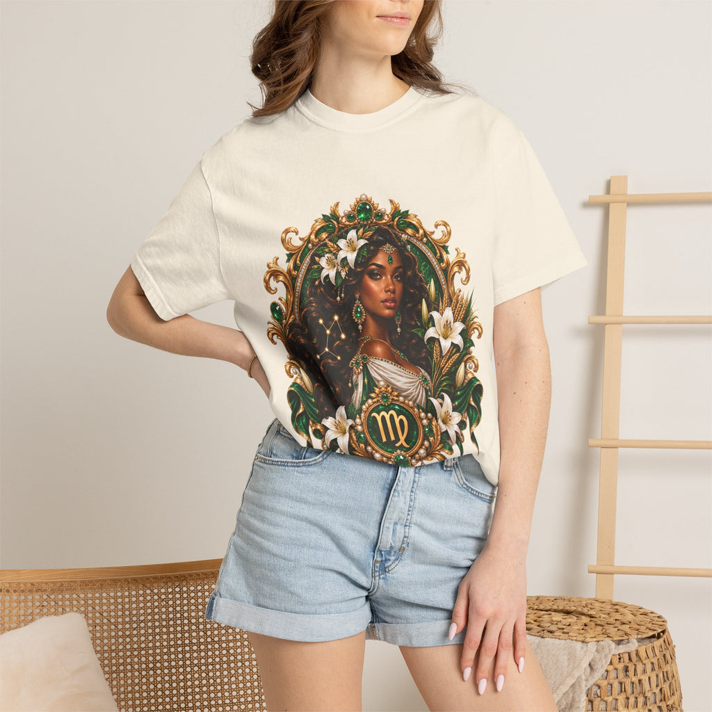 Virgo Zodiac T-Shirt — Elegant Virgo Goddess & Owl Horoscope Tee
