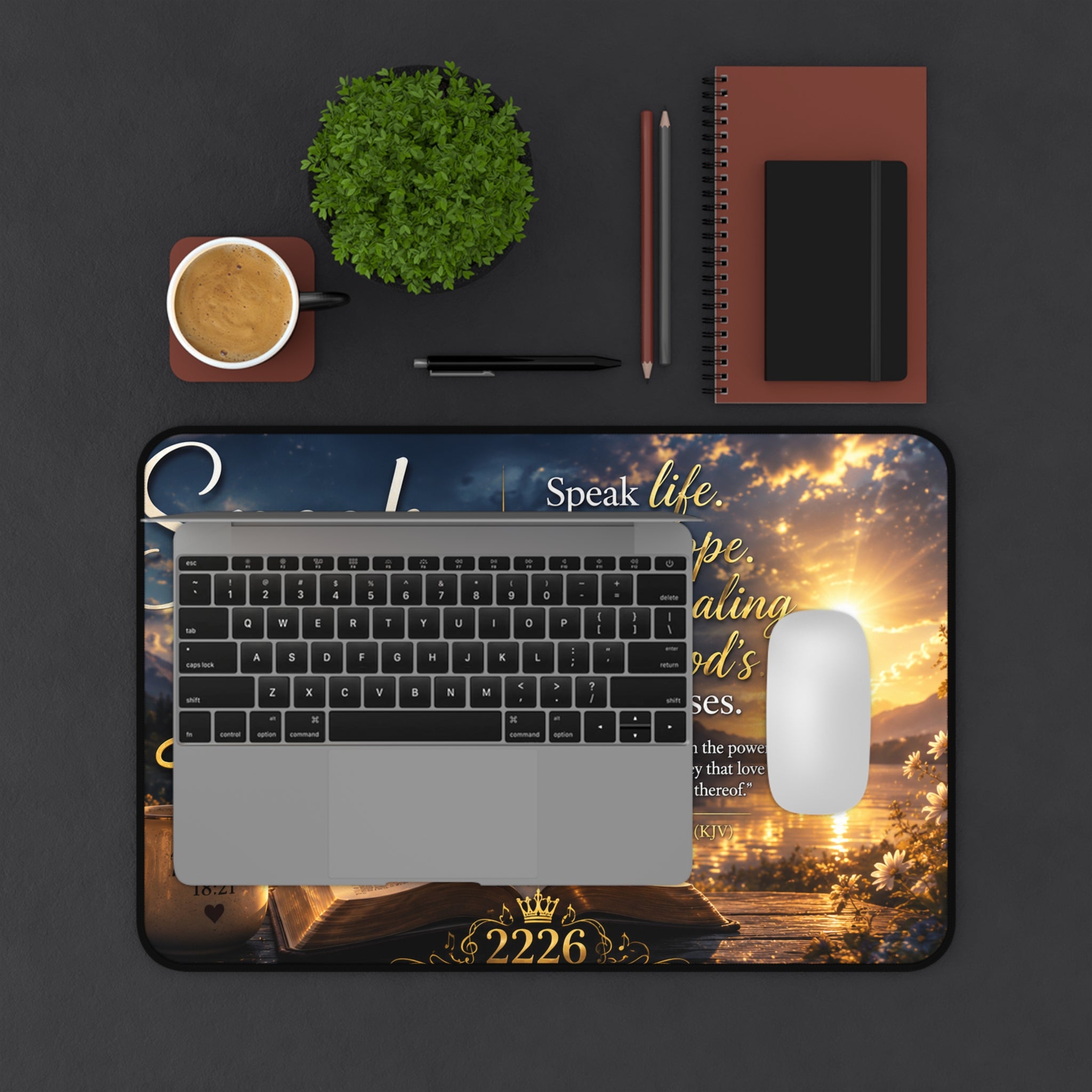 Desk Mat — "Speak Life" Inspirational Christian Desk Mat with Bible Verse