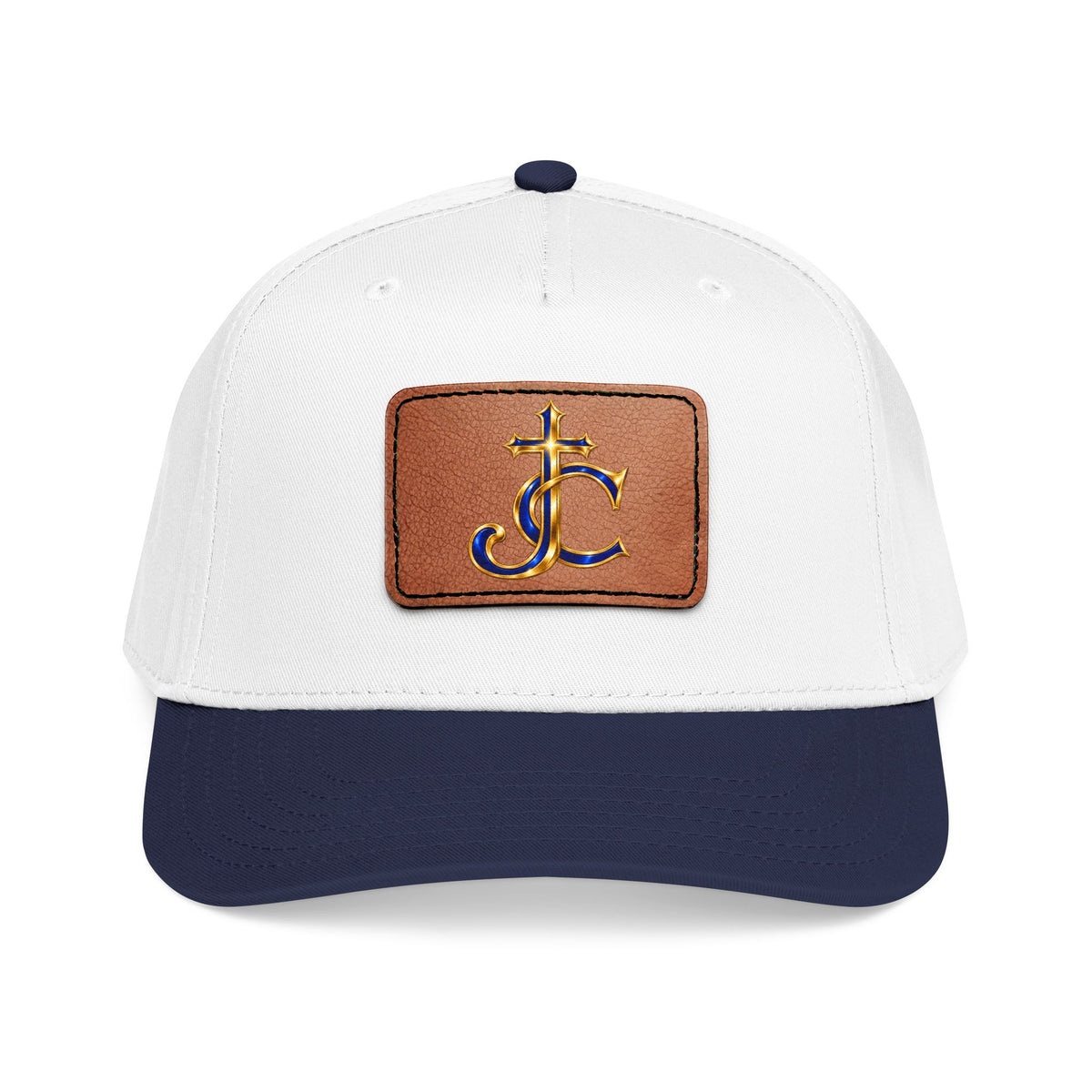 Leather Patch Baseball Cap with a Cross JC Monogram — Classic Casual Hat