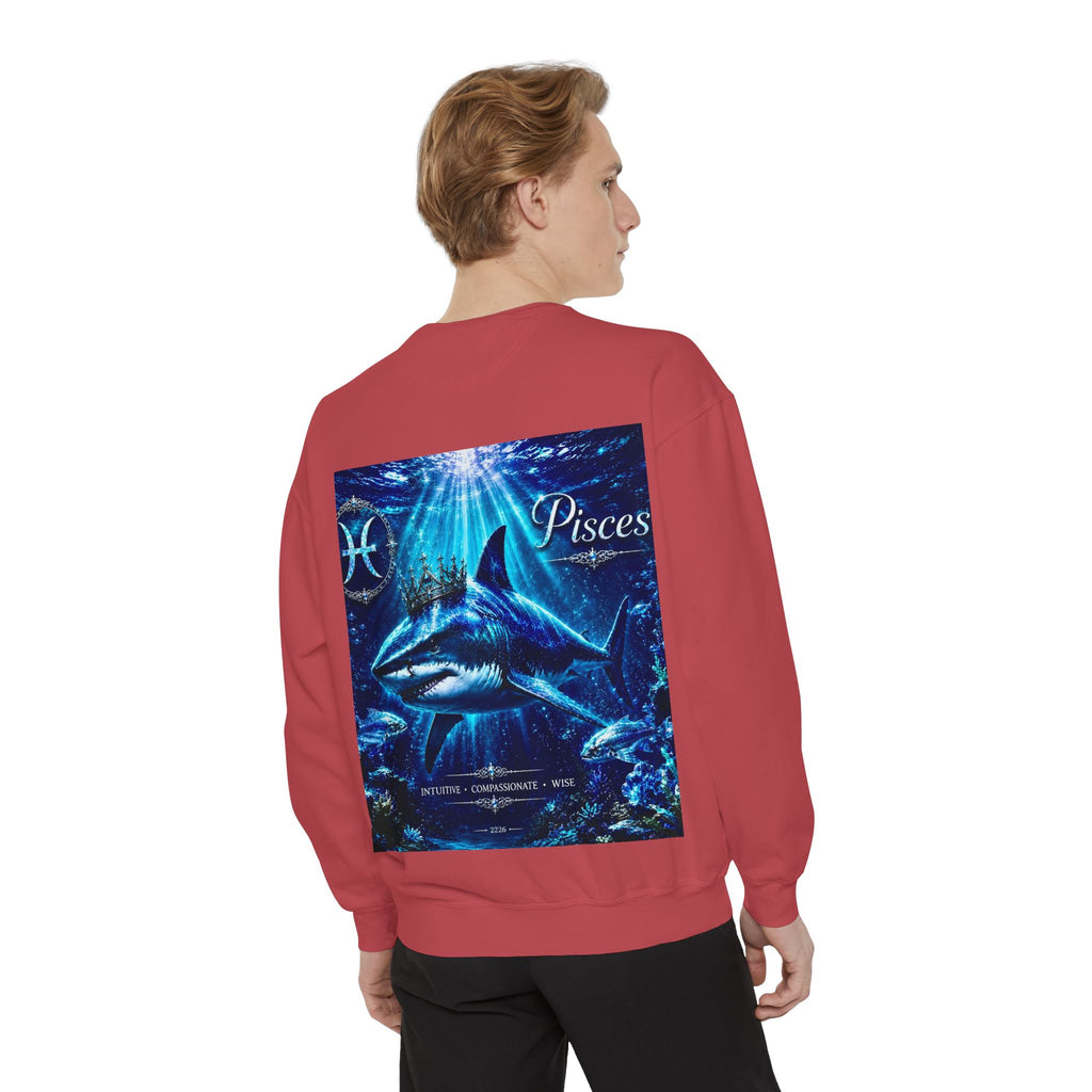Pisces Zodiac Sweatshirt — Cosmic Blue Pisces Shark Astrological Crewneck