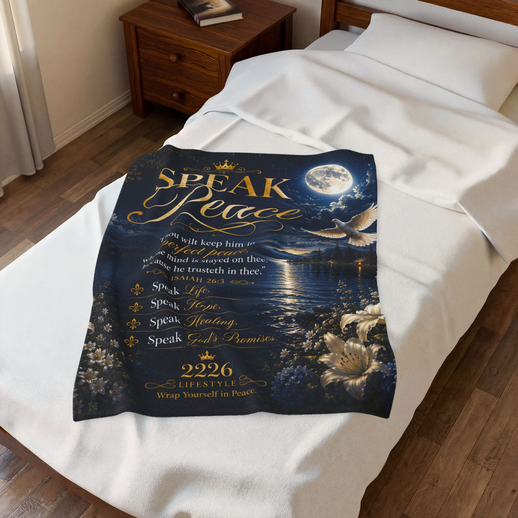 Speak Peace Velveteen Plush Blanket — Inspirational Bible Verse Isaiah 26:3 Comfort Throw