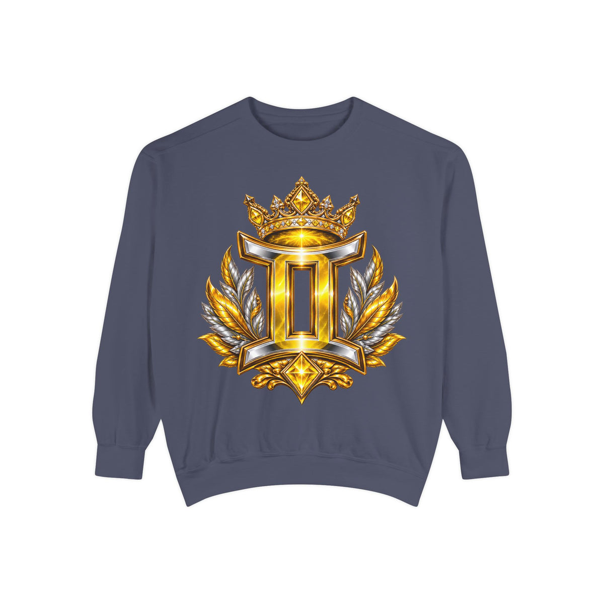 Gemini Zodiac Sweatshirt — Ornate Gold & Blue Gemini Crest