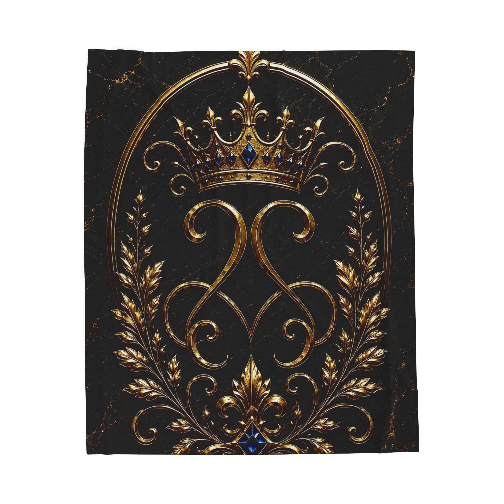 Regal Crown Velvet Plush Blanket — Gold Baroque Royal Throw
