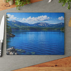Scenic Mountain Lake Glass Cutting Board – Blue Nature Kitchen Décor