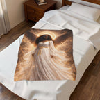 Angel of Light Velveteen Plush Blanket — Ethereal Golden Halo Throw for Spiritual Comfort, Gift