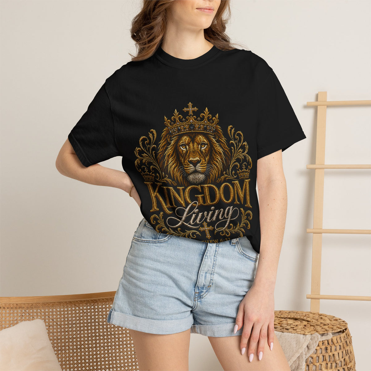 Kingdom Living Lion T-Shirt — Inspirational Christian Cross Floral Tee
