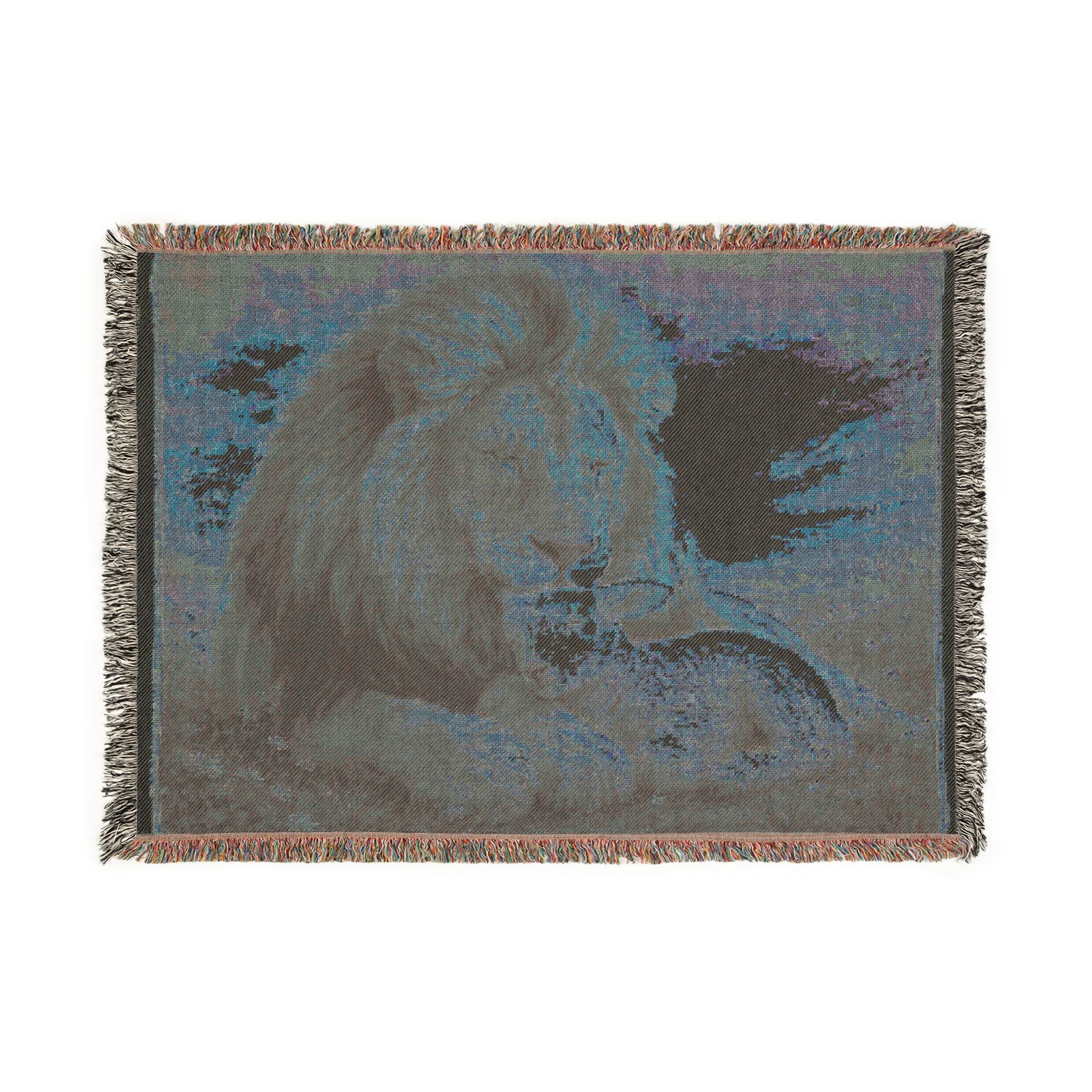 Lion & Lamb Woven Blanket — Cozy Religious Animal Throw for Home Decor