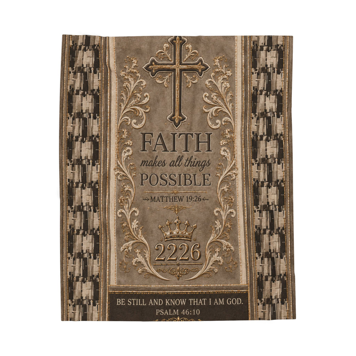 Faith Makes All Things Possible Velveteen Plush Blanket — Religious Inspirational Throw with Cross & Scripture (Matthew 19:26, Psalm 46:10)