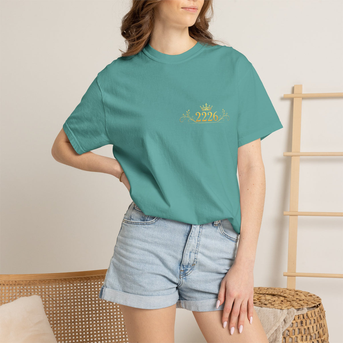 2226 Minimalist Chest Logo Tee — Subtle Gold Graphic T-Shirt