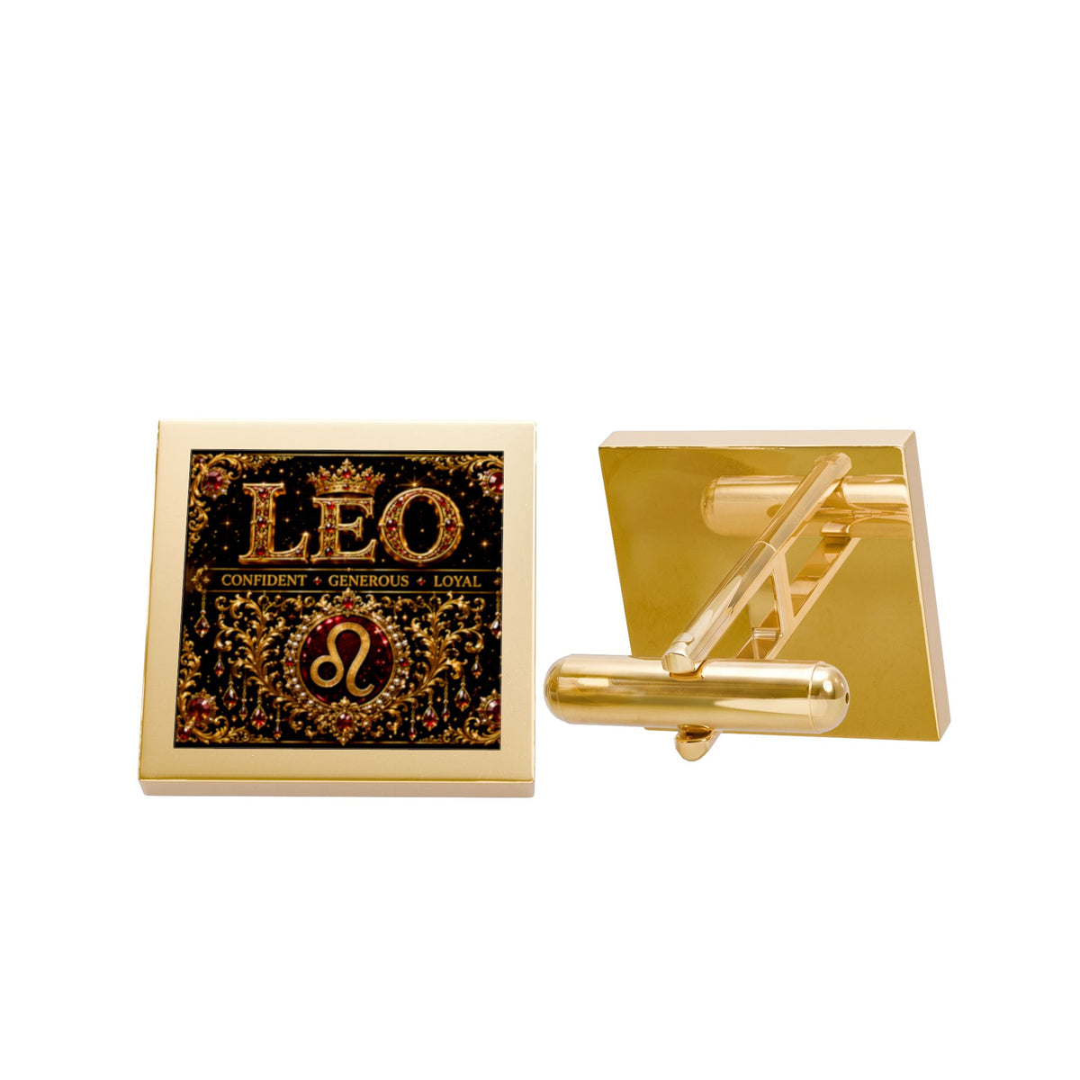 Leo Zodiac Cufflinks — Gold Horoscope Signet for Men