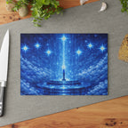 Starry Lighthouse Nightscape Glass Cutting Board — Celestial Blue Kitchen Art