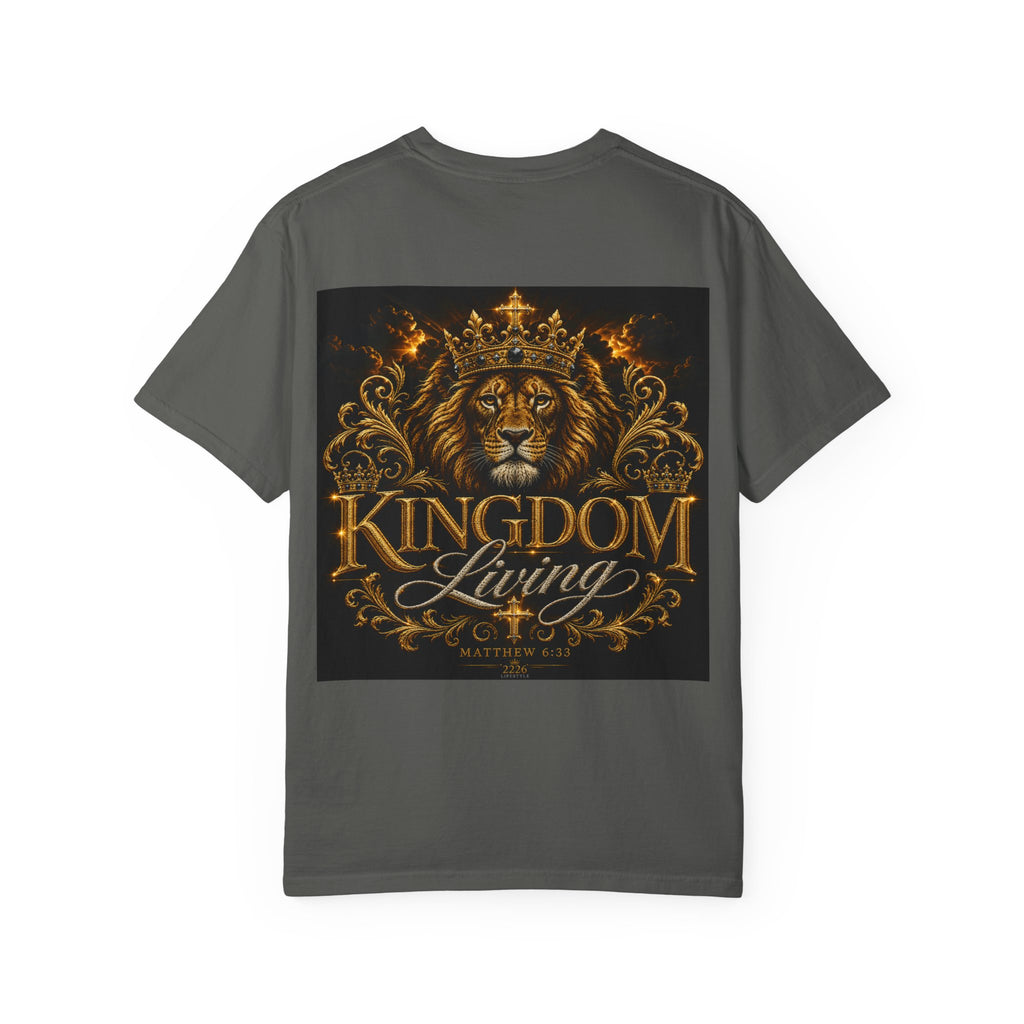 Kingdom Living Lion T-Shirt — Crowned Lion Faith Design (Matthew 6:33)