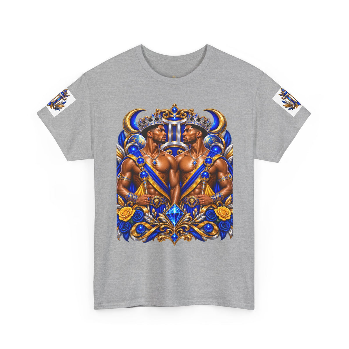 Gemini Zodiac Tee — Bold Royal Twin Astrology T‑Shirt