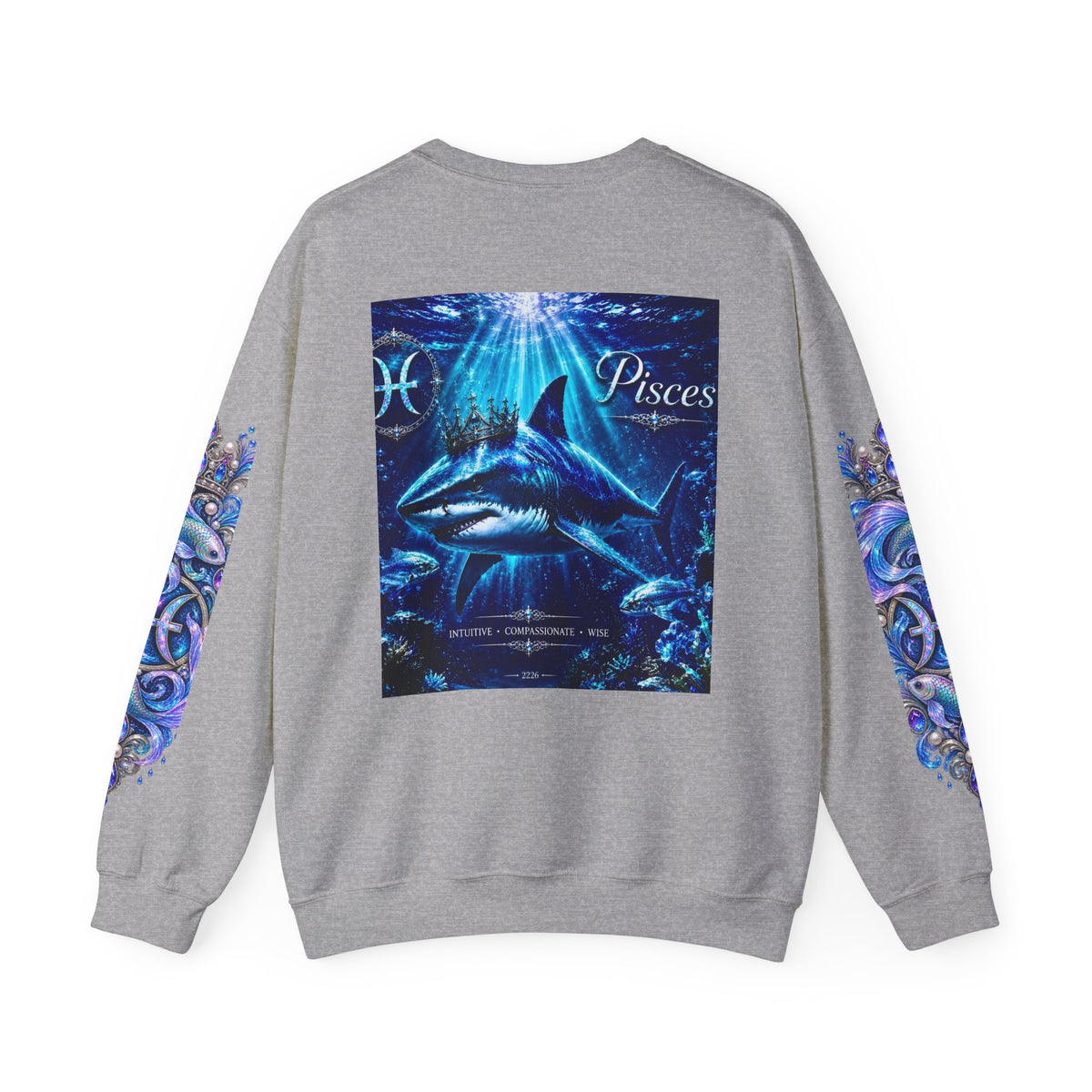 Pisces Shark Zodiac Crewneck Sweatshirt — Mystical Ocean Astrology Pullover