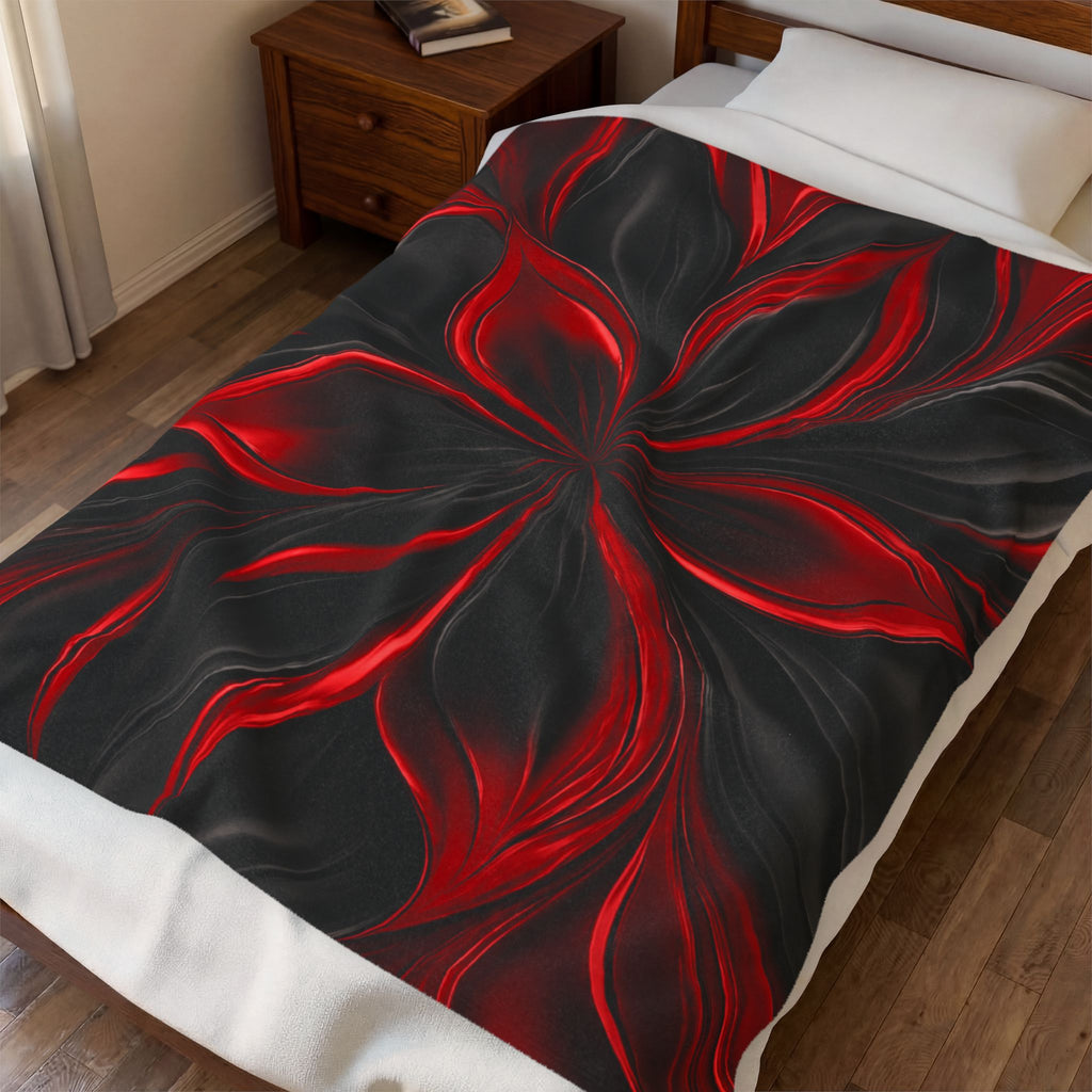 Velveteen Plush Blanket — Luxe Red & Black Floral Swirl Throw