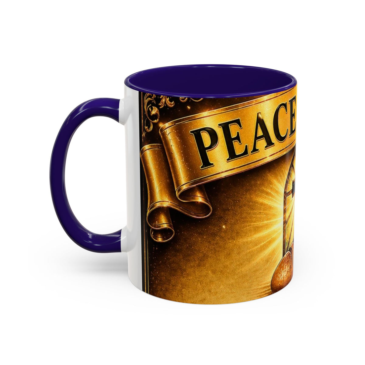 Peace Be Still Christian Coffee Mug — Communion Bread & Chalice Design