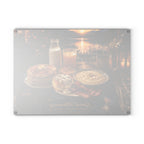 Glass Cutting Board — "Good Morning" Breakfast Scene Decorative Kitchen Board