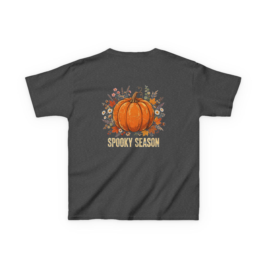Kids Halloween Tee — Cute Ghost Holding Pumpkin "Spooky Season"