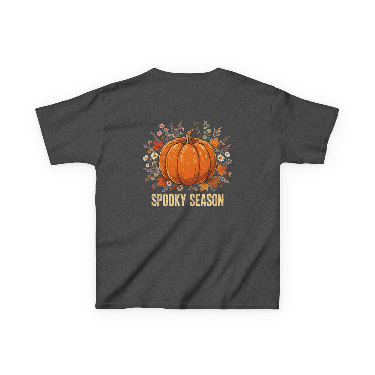 Kids Halloween Tee — Cute Ghost Holding Pumpkin "Spooky Season"
